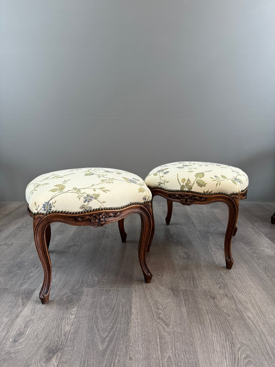 Pair Of Louis XV Style Armchairs And Two Footstools, 19th Century -photo-8