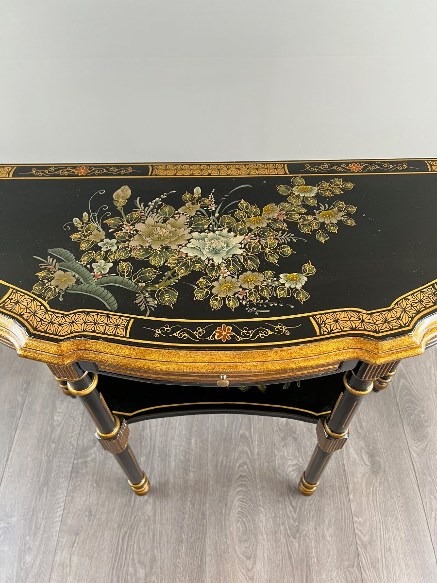 Painted And Gilded Half-moon Console, Louis XVI Style, 20th Century -photo-3