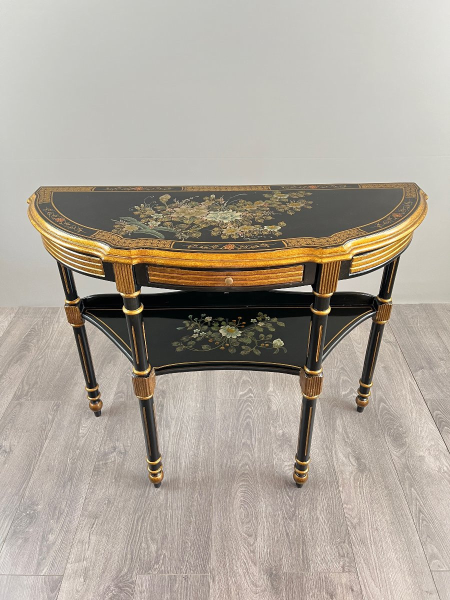 Painted And Gilded Half-moon Console, Louis XVI Style, 20th Century -photo-4