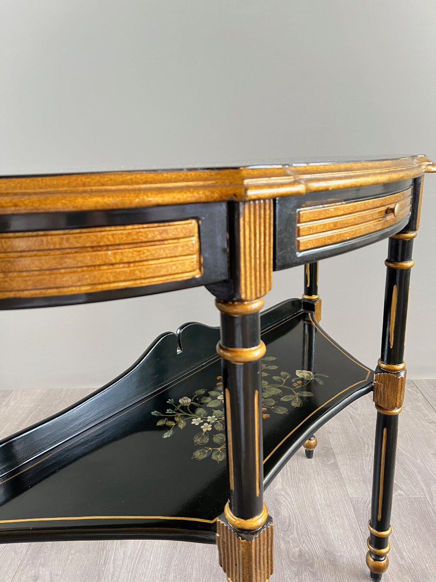 Painted And Gilded Half-moon Console, Louis XVI Style, 20th Century -photo-2