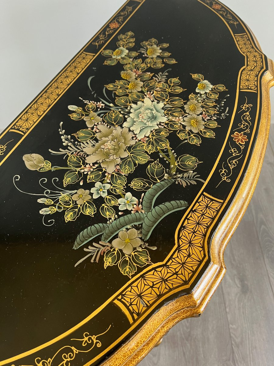 Painted And Gilded Half-moon Console, Louis XVI Style, 20th Century -photo-3
