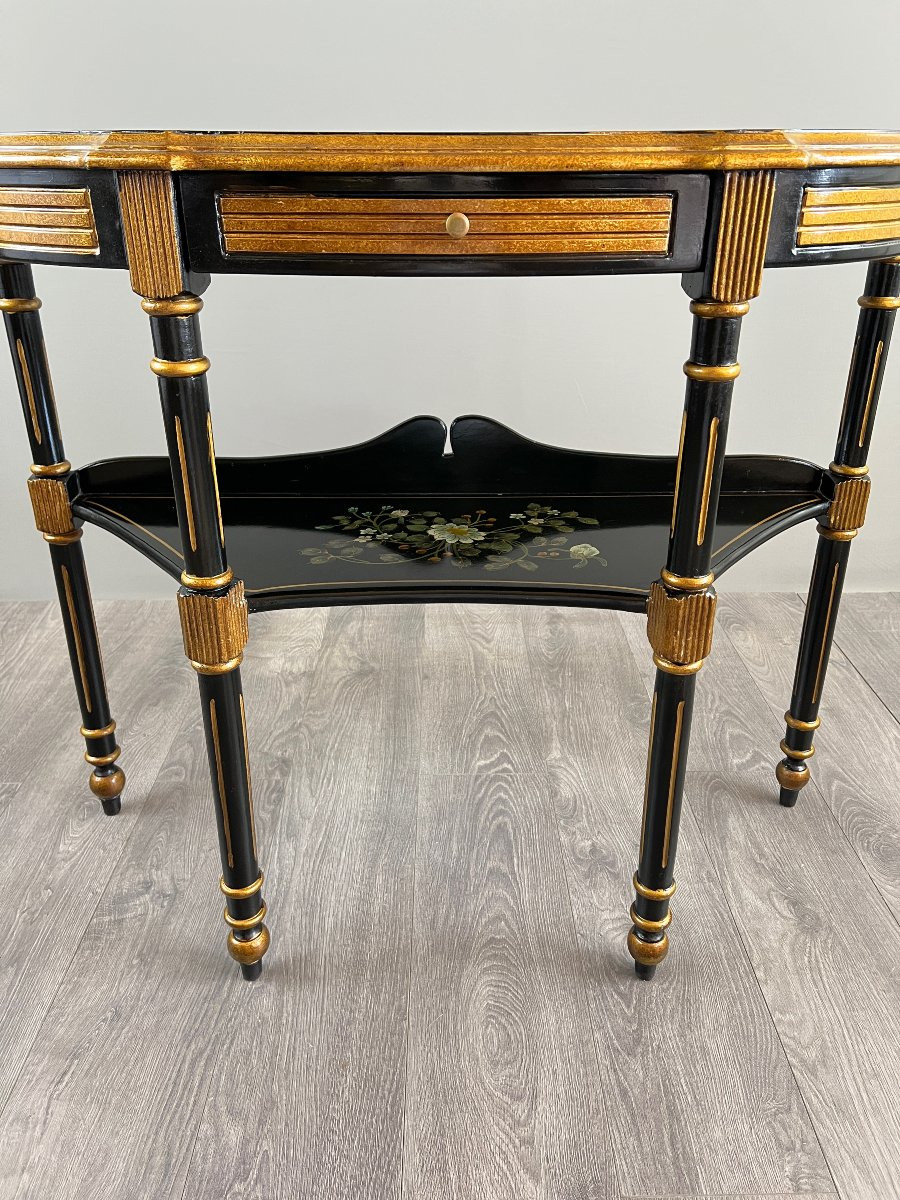 Painted And Gilded Half-moon Console, Louis XVI Style, 20th Century -photo-4