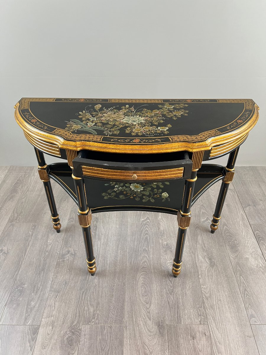 Painted And Gilded Half-moon Console, Louis XVI Style, 20th Century -photo-5