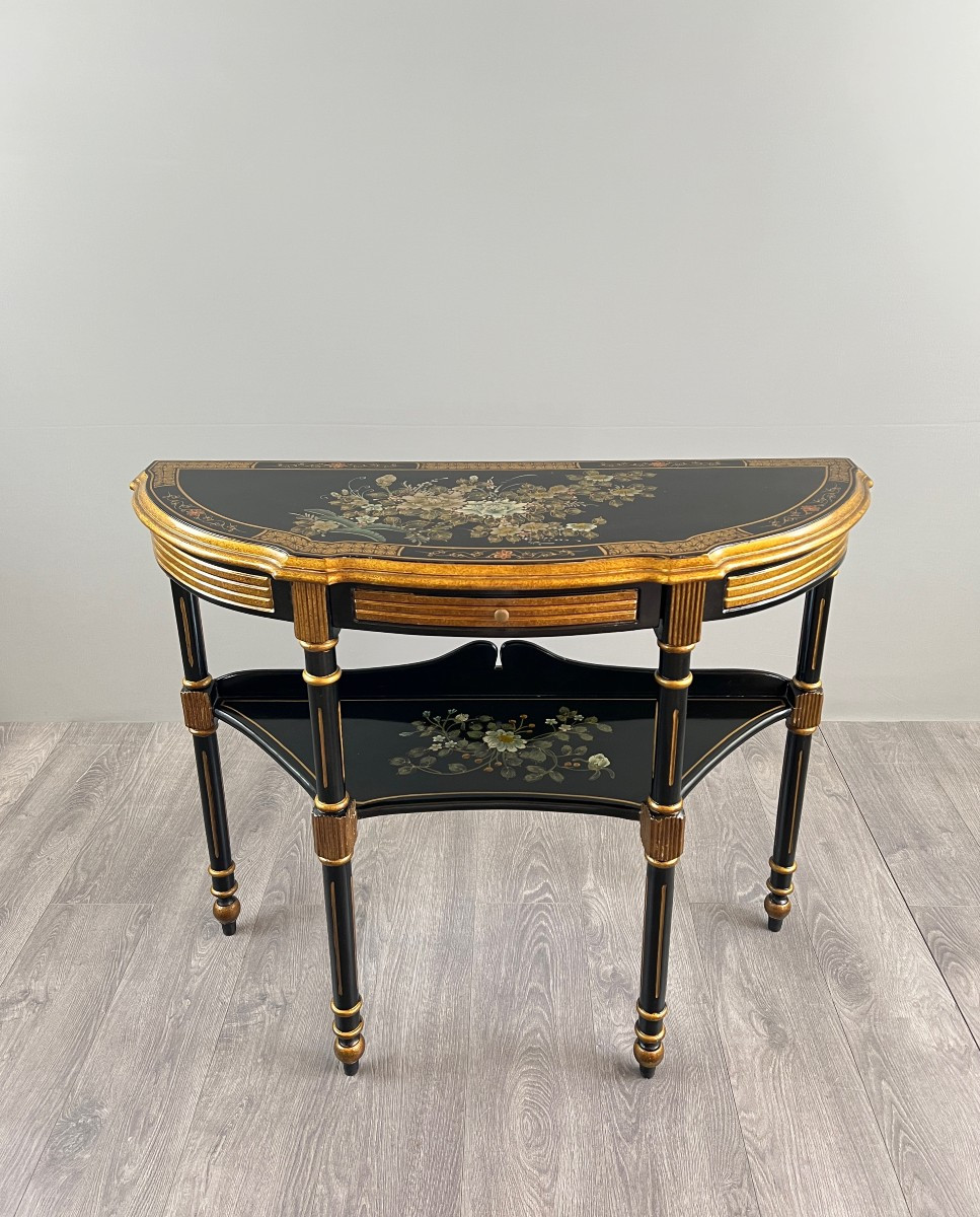 Painted And Gilded Half-moon Console, Louis XVI Style, 20th Century 