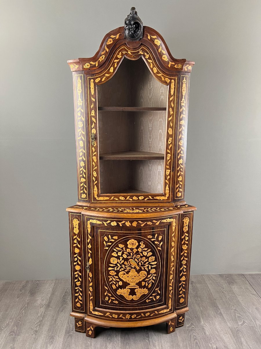 Inlaid Corner Display Case, 19th Century-photo-3