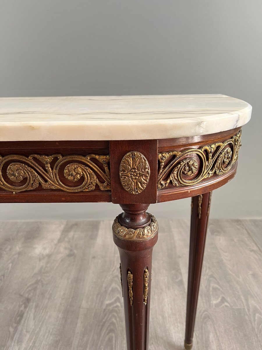 Console en bois et marbre, style Louis XVI, Début du XXe siècle-photo-3