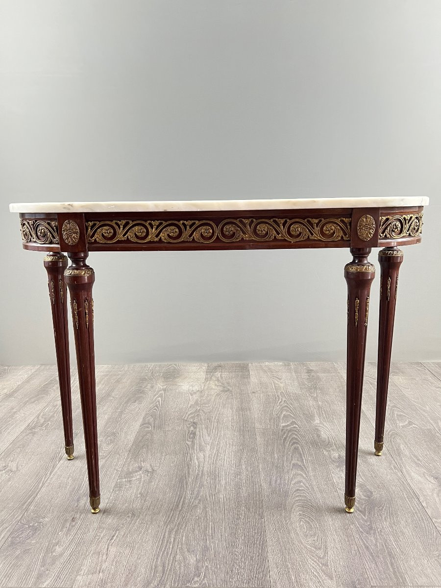 Console en bois et marbre, style Louis XVI, Début du XXe siècle-photo-4