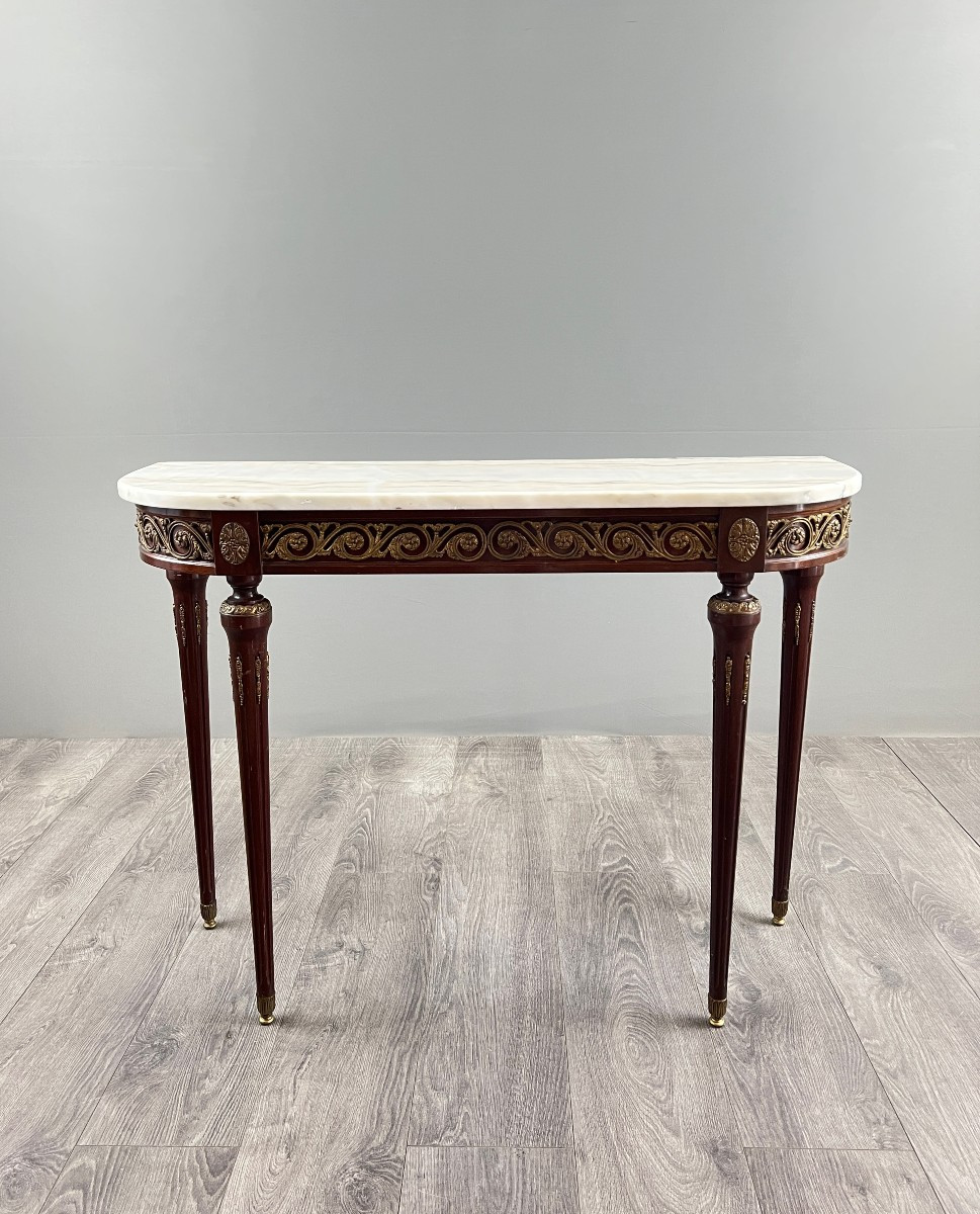 Console en bois et marbre, style Louis XVI, Début du XXe siècle