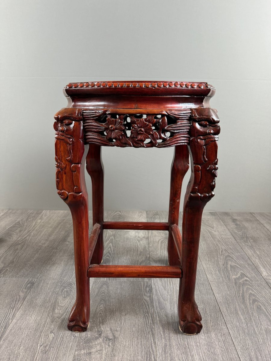 Paire de guéridons chinois en bois sculpté et marbre, XXe Siècle-photo-5