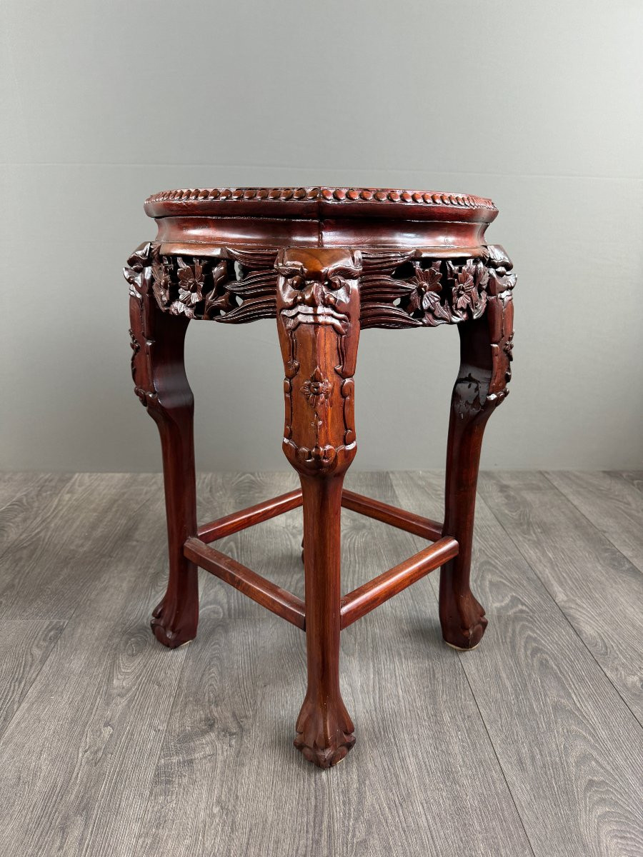 Paire de guéridons chinois en bois sculpté et marbre, XXe Siècle-photo-6