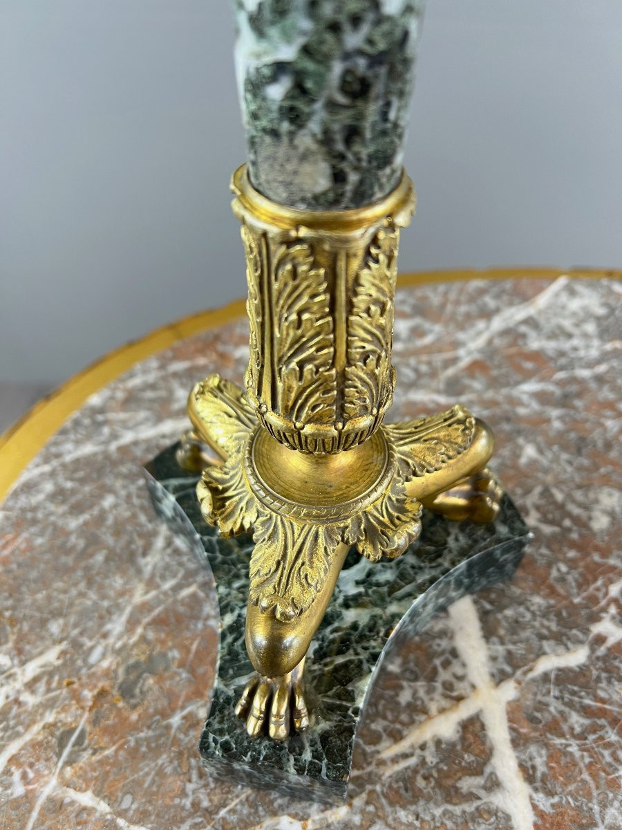 Pair Of Gilt Bronze And Green Marble Candelabra, 19th Century-photo-1