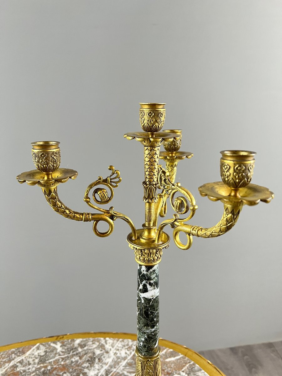Pair Of Gilt Bronze And Green Marble Candelabra, 19th Century-photo-2
