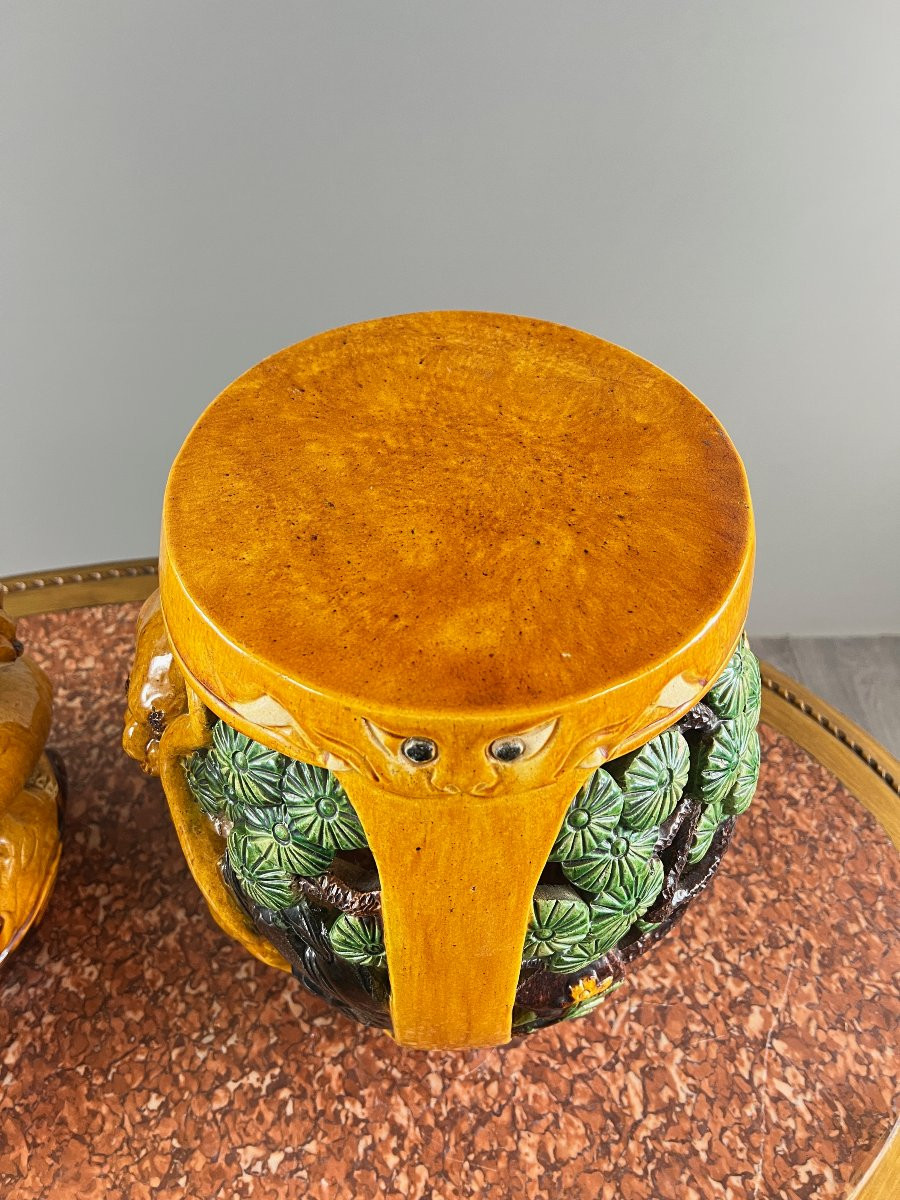 Pair Of Chinese Sancai Ceramic Garden Stools Decorated With Tigers, 20th Century-photo-4