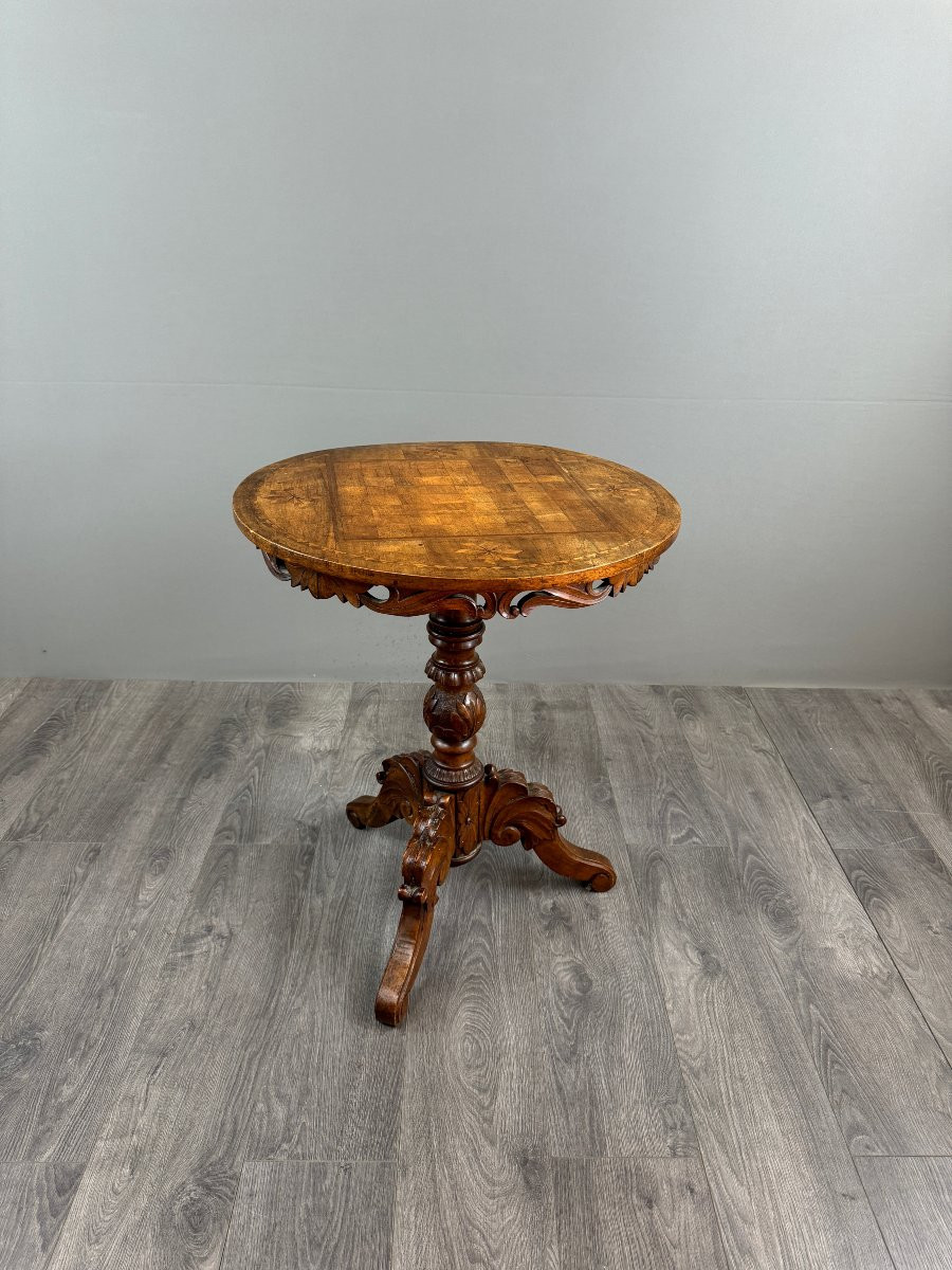 Marquetry Wood Pedestal Table, 20th Century-photo-2