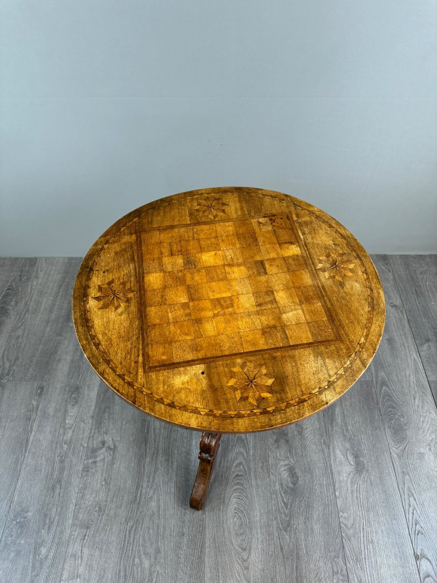 Marquetry Wood Pedestal Table, 20th Century-photo-1