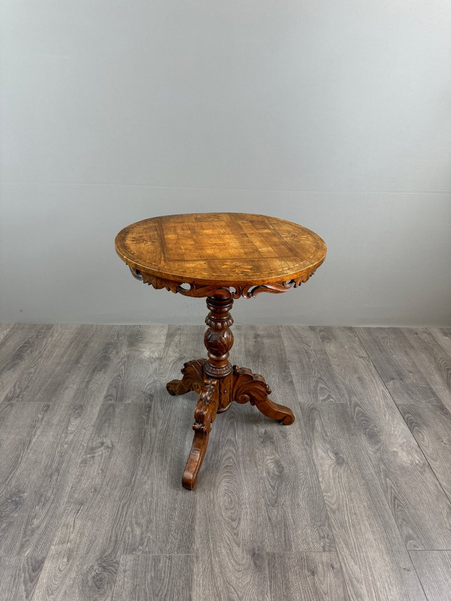 Marquetry Wood Pedestal Table, 20th Century-photo-3