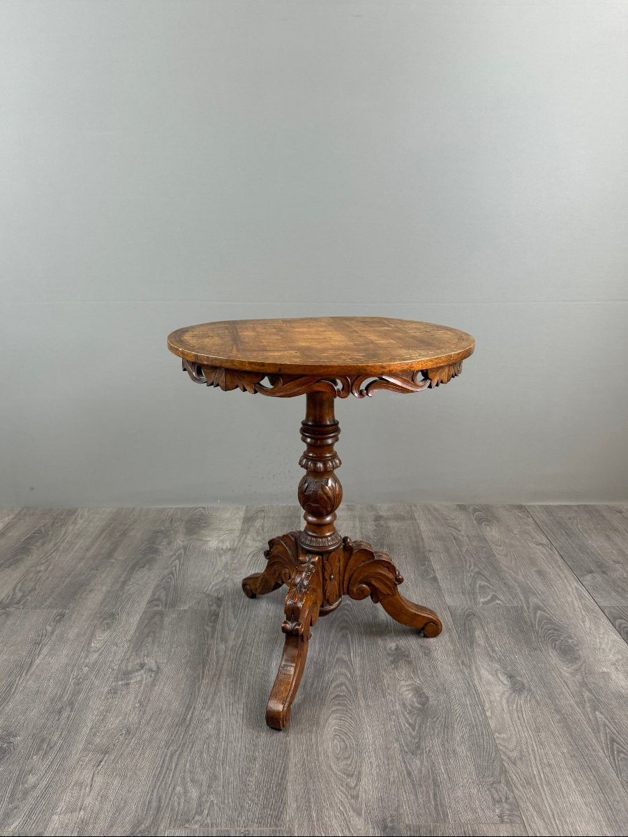 Marquetry Wood Pedestal Table, 20th Century-photo-4