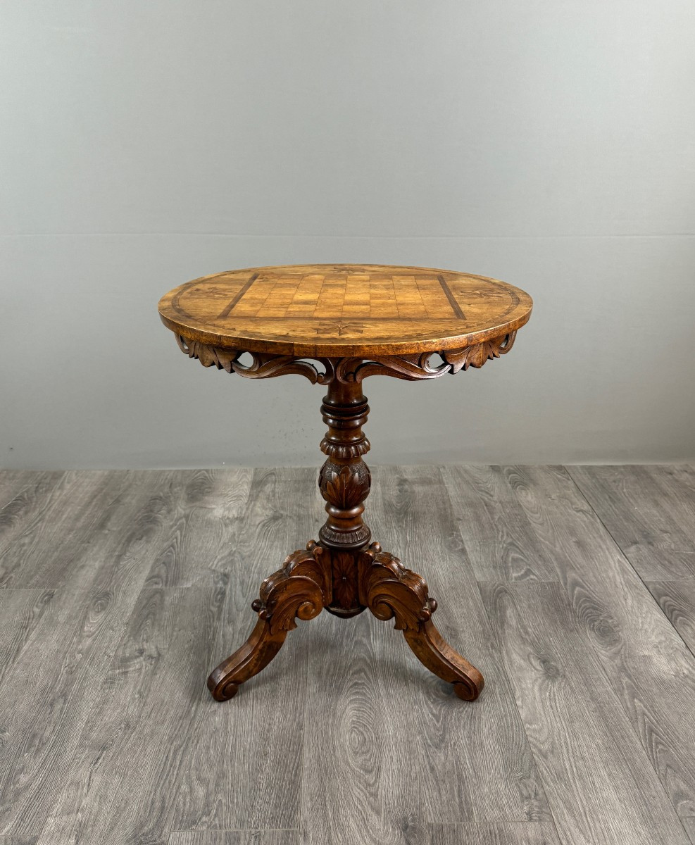 Marquetry Wood Pedestal Table, 20th Century