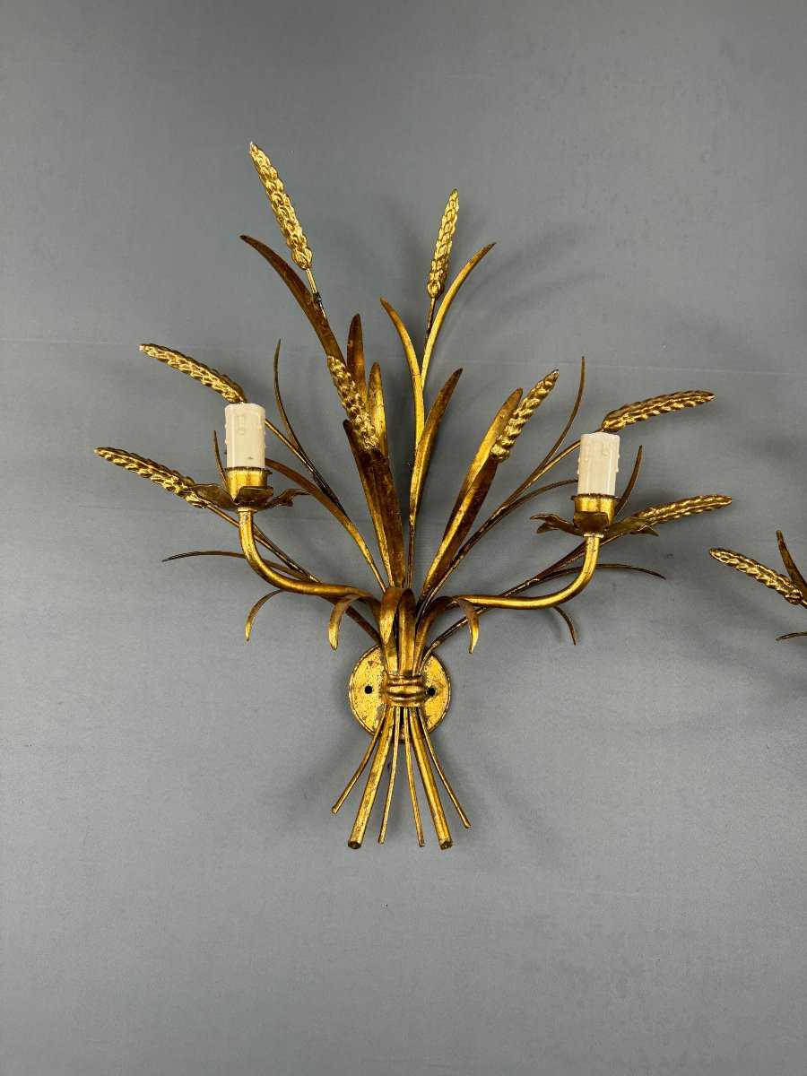 Pair Of Gilt Metal Wall Sconces, 20th Century-photo-1