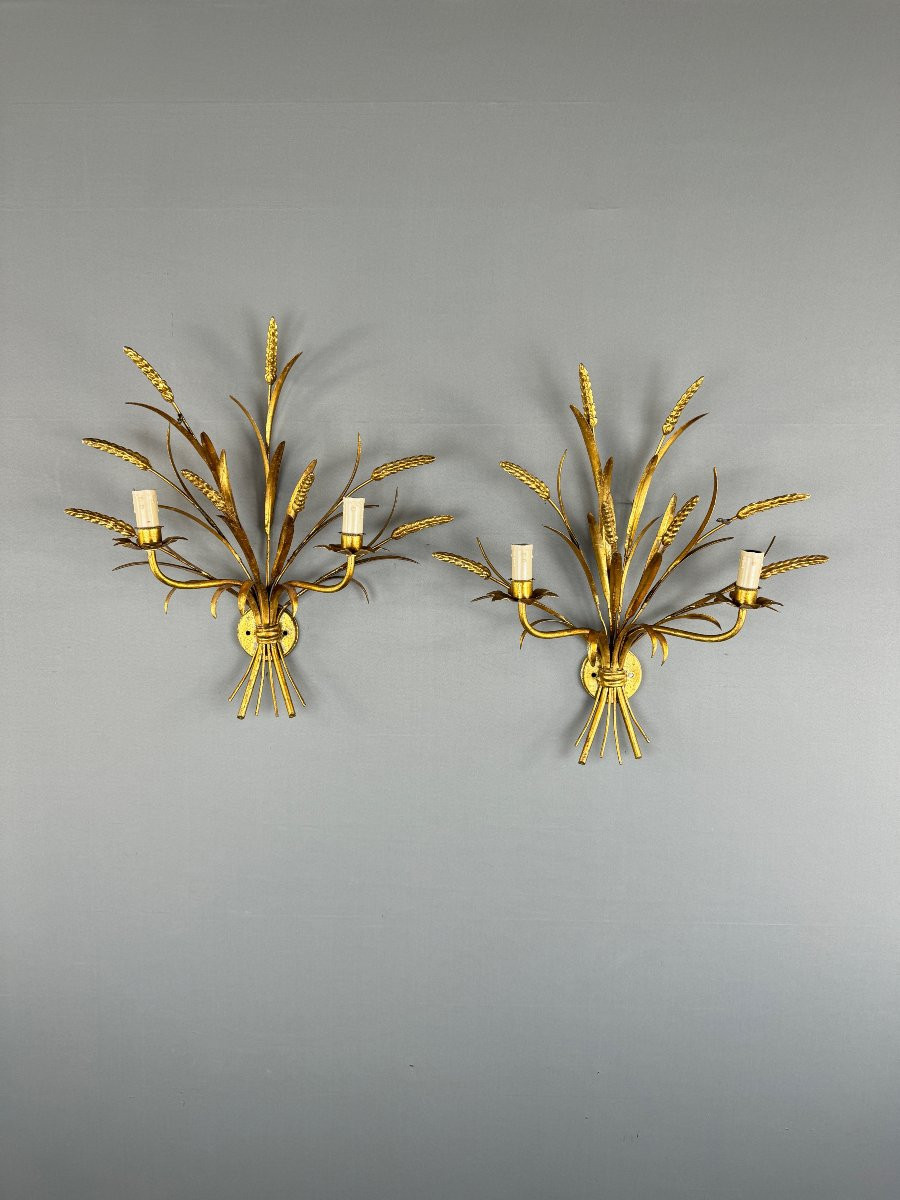 Pair Of Gilt Metal Wall Sconces, 20th Century-photo-2