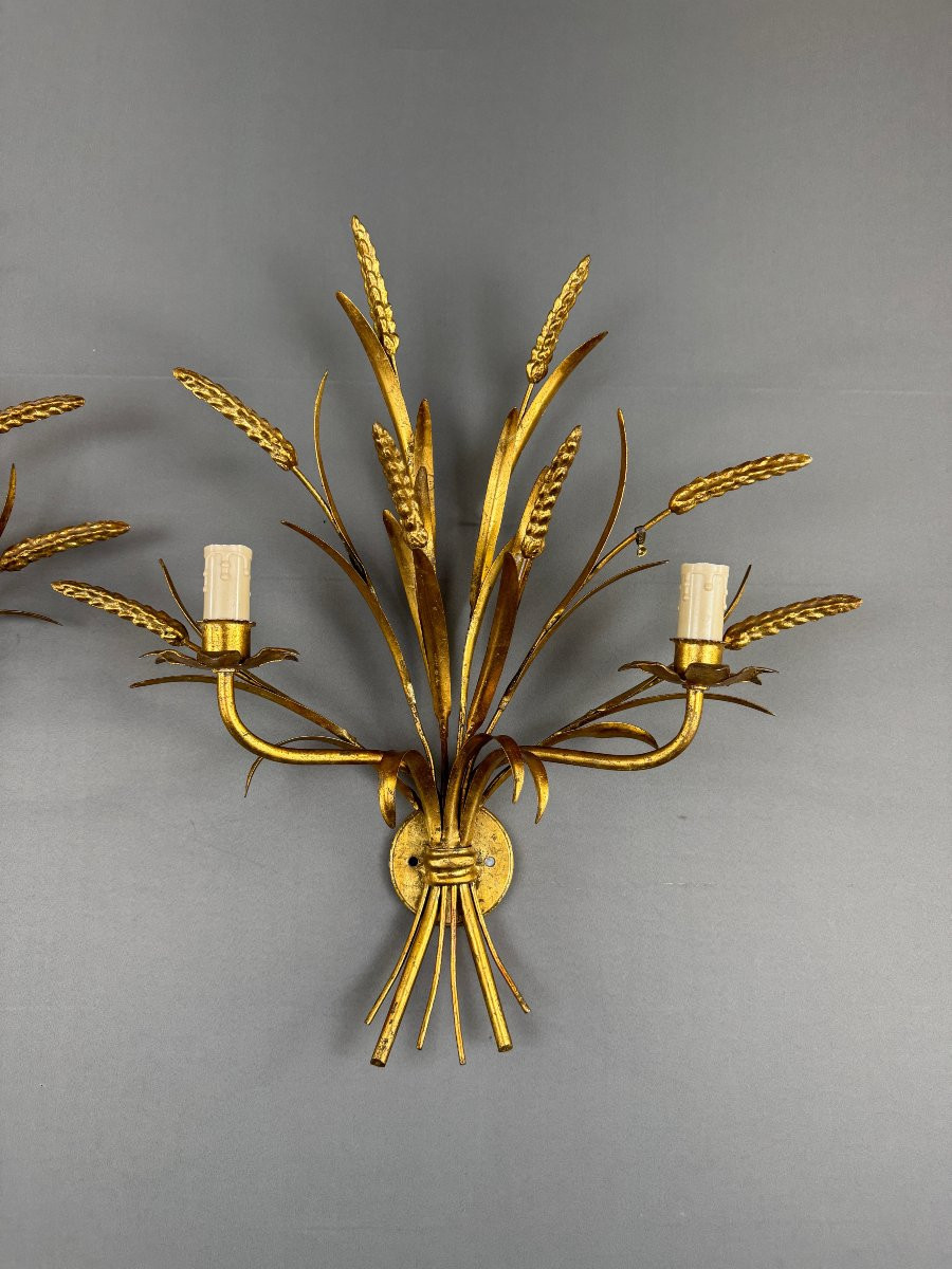 Pair Of Gilt Metal Wall Sconces, 20th Century-photo-5