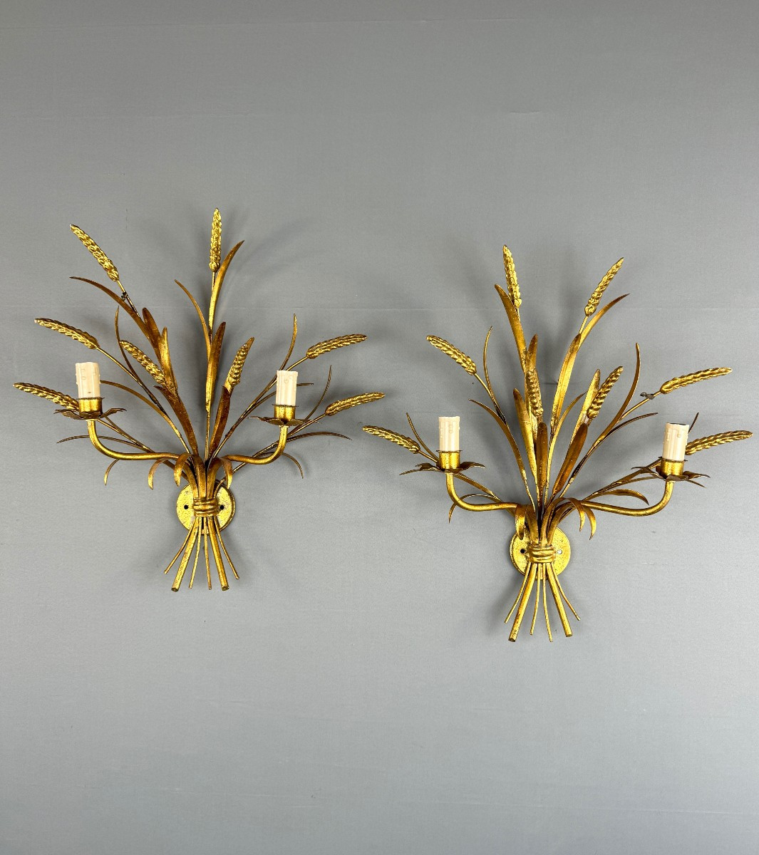 Pair Of Gilt Metal Wall Sconces, 20th Century