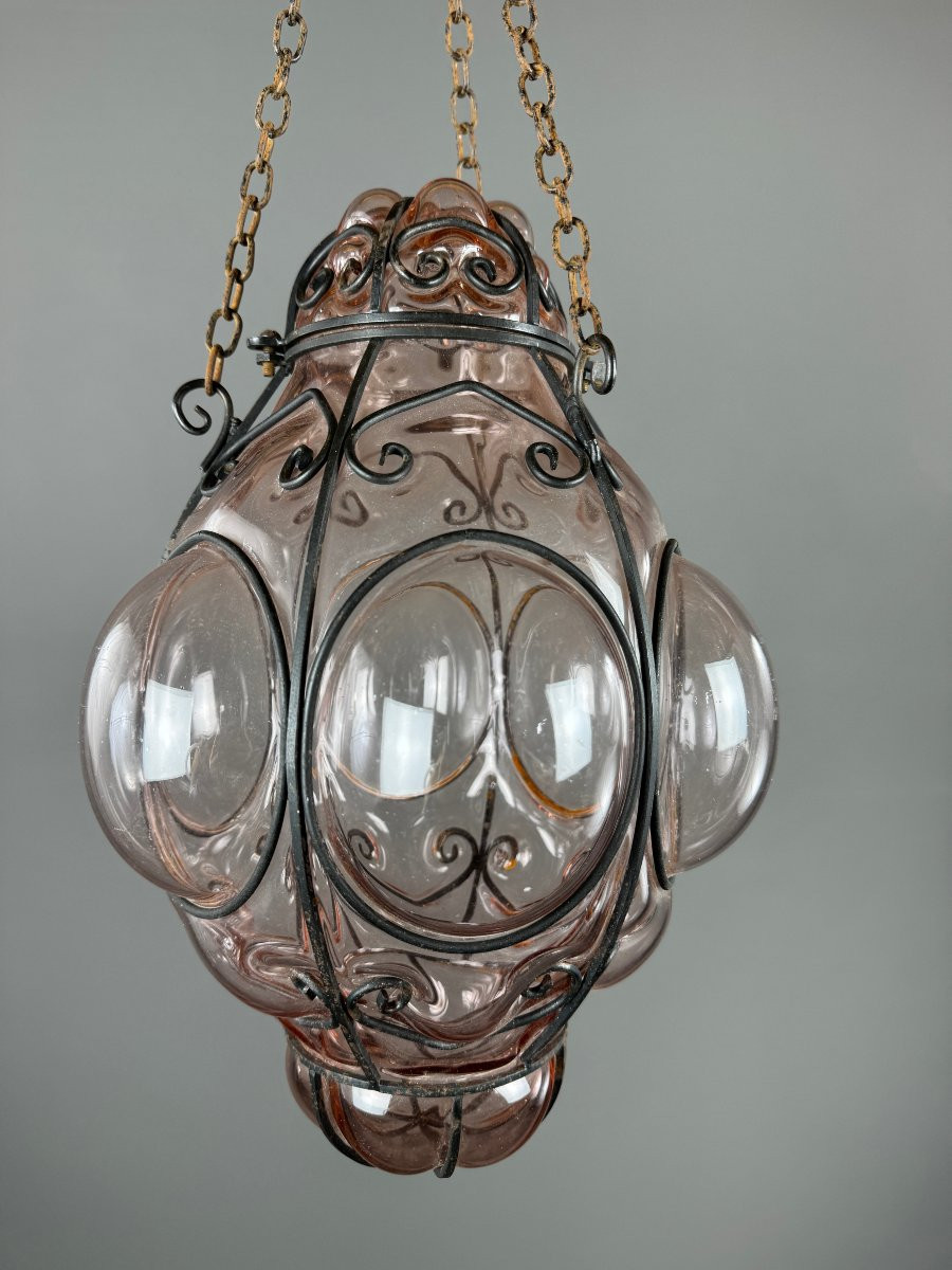 Lanterne italienne en verre soufflé et métal, années 1960-photo-2