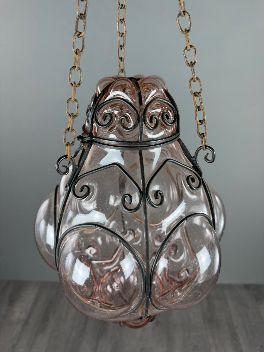 Lanterne italienne en verre soufflé et métal, années 1960-photo-3