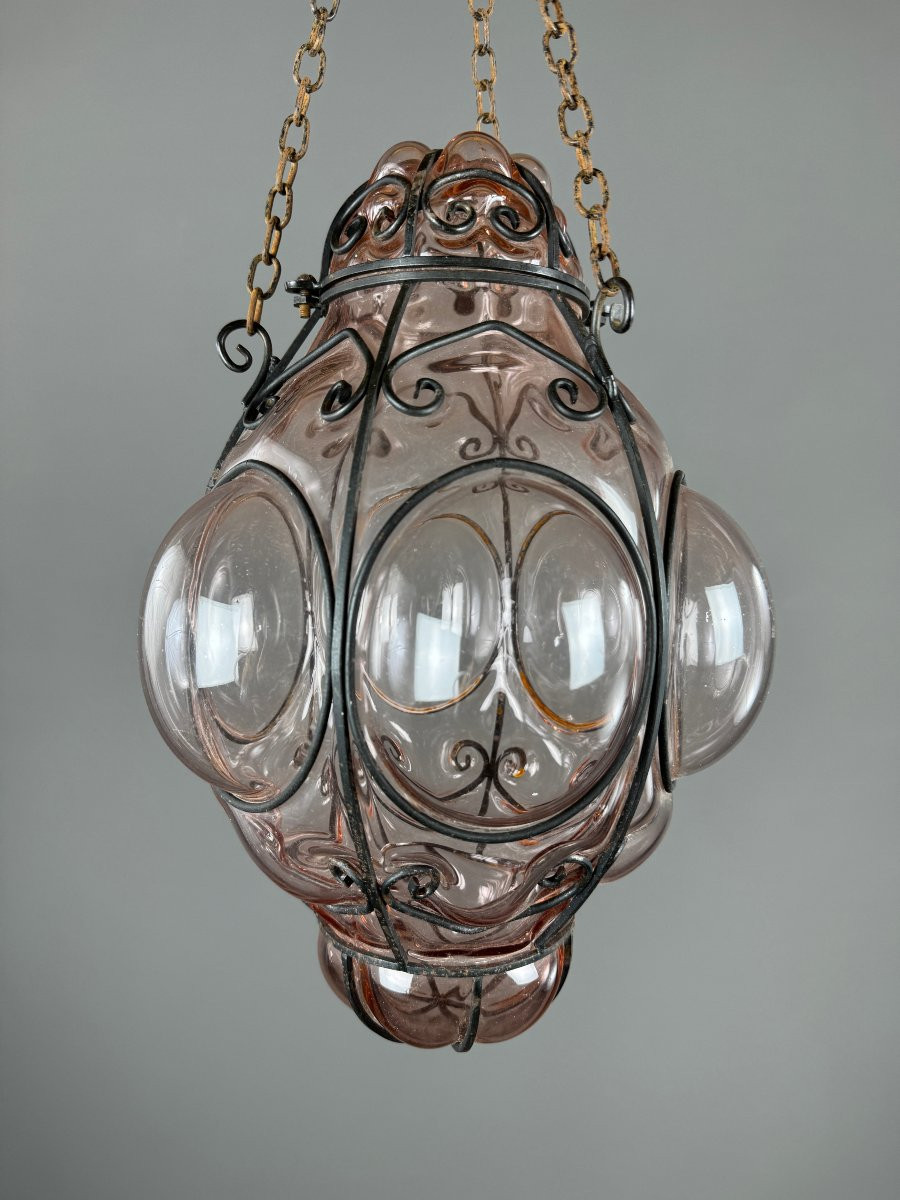 Lanterne italienne en verre soufflé et métal, années 1960-photo-2