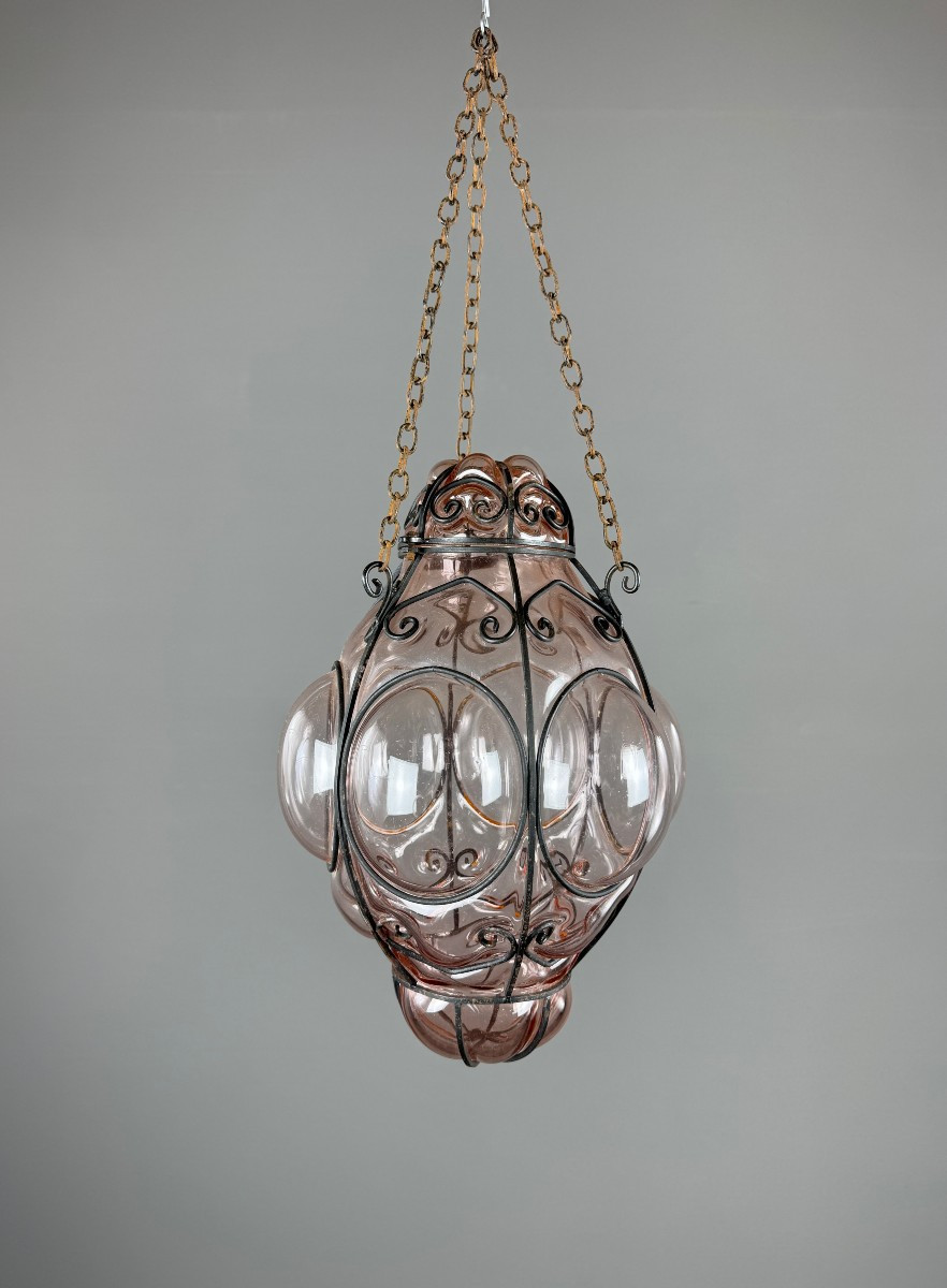 Lanterne italienne en verre soufflé et métal, années 1960