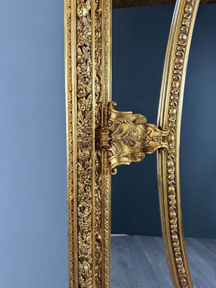 Grand miroir style Louis XV en bois sculpté et doré, XIXe siècle-photo-3