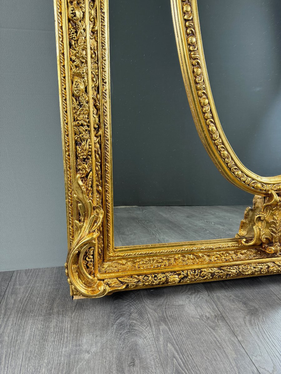Grand miroir style Louis XV en bois sculpté et doré, XIXe siècle-photo-4