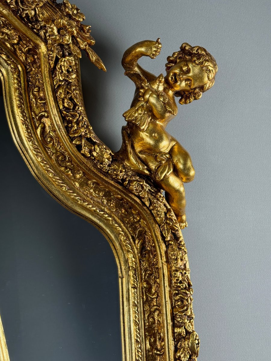 Grand miroir style Louis XV en bois sculpté et doré, XIXe siècle-photo-5