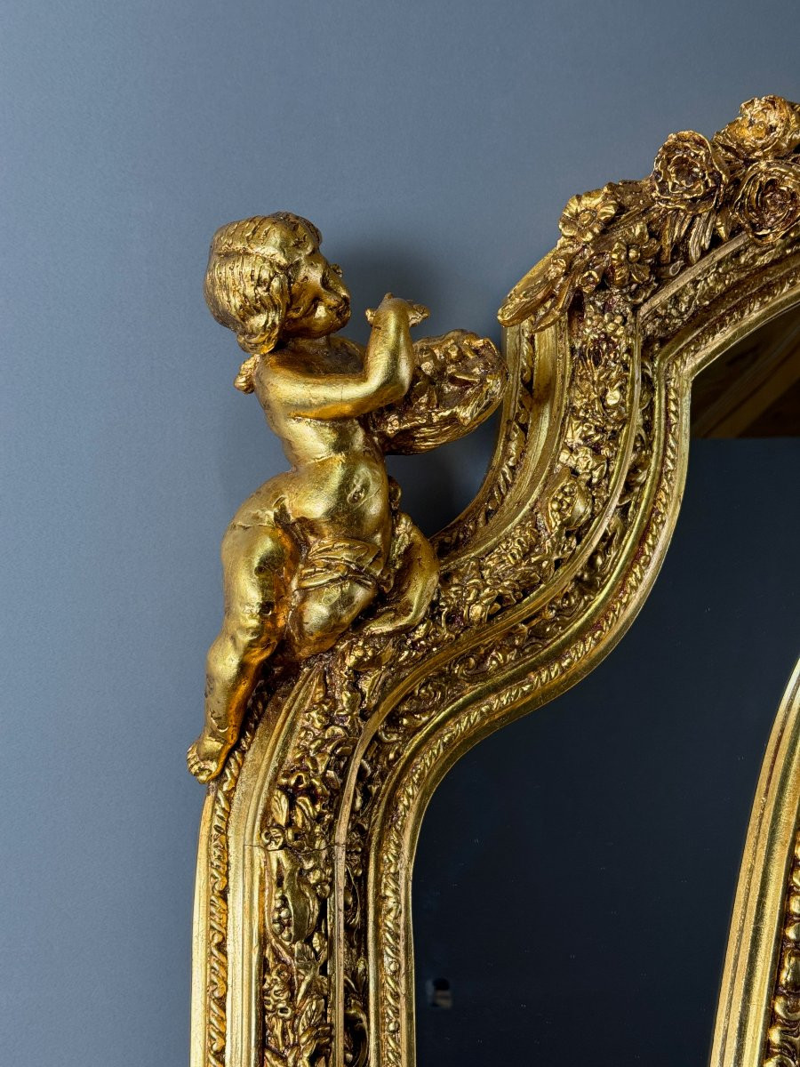 Grand miroir style Louis XV en bois sculpté et doré, XIXe siècle-photo-6