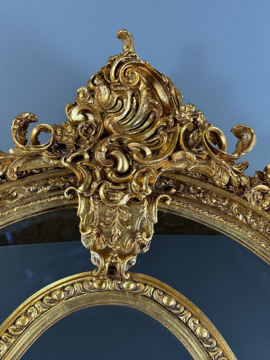Grand miroir style Louis XV en bois sculpté et doré, XIXe siècle-photo-7