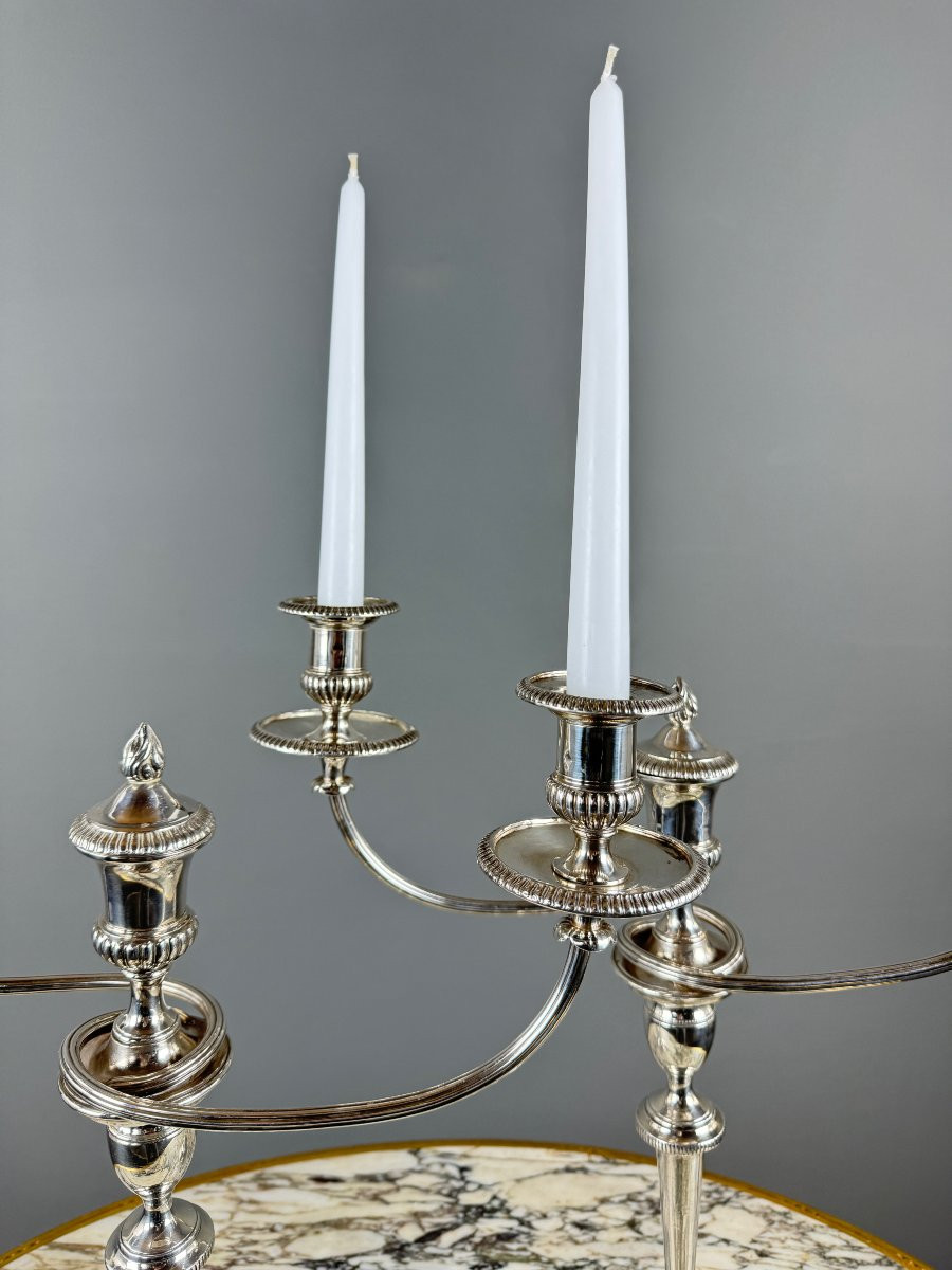 Pair Of Modular Silver-plated Metal Candlesticks, 20th Century, Stamped-photo-4