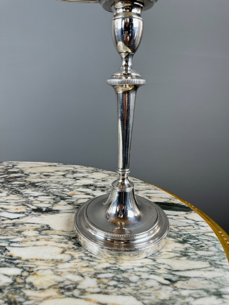 Pair Of Modular Silver-plated Metal Candlesticks, 20th Century, Stamped-photo-3