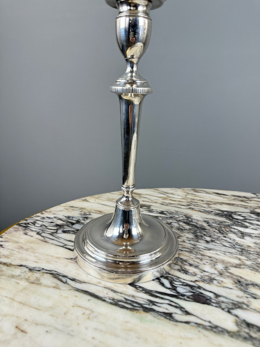 Pair Of Modular Silver-plated Metal Candlesticks, 20th Century, Stamped-photo-5