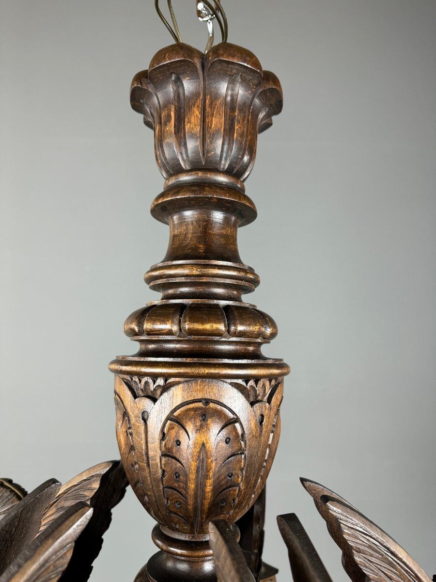 Large Carved Wooden Chandelier, Neo-renaissance Style, Early 20th Century-photo-2