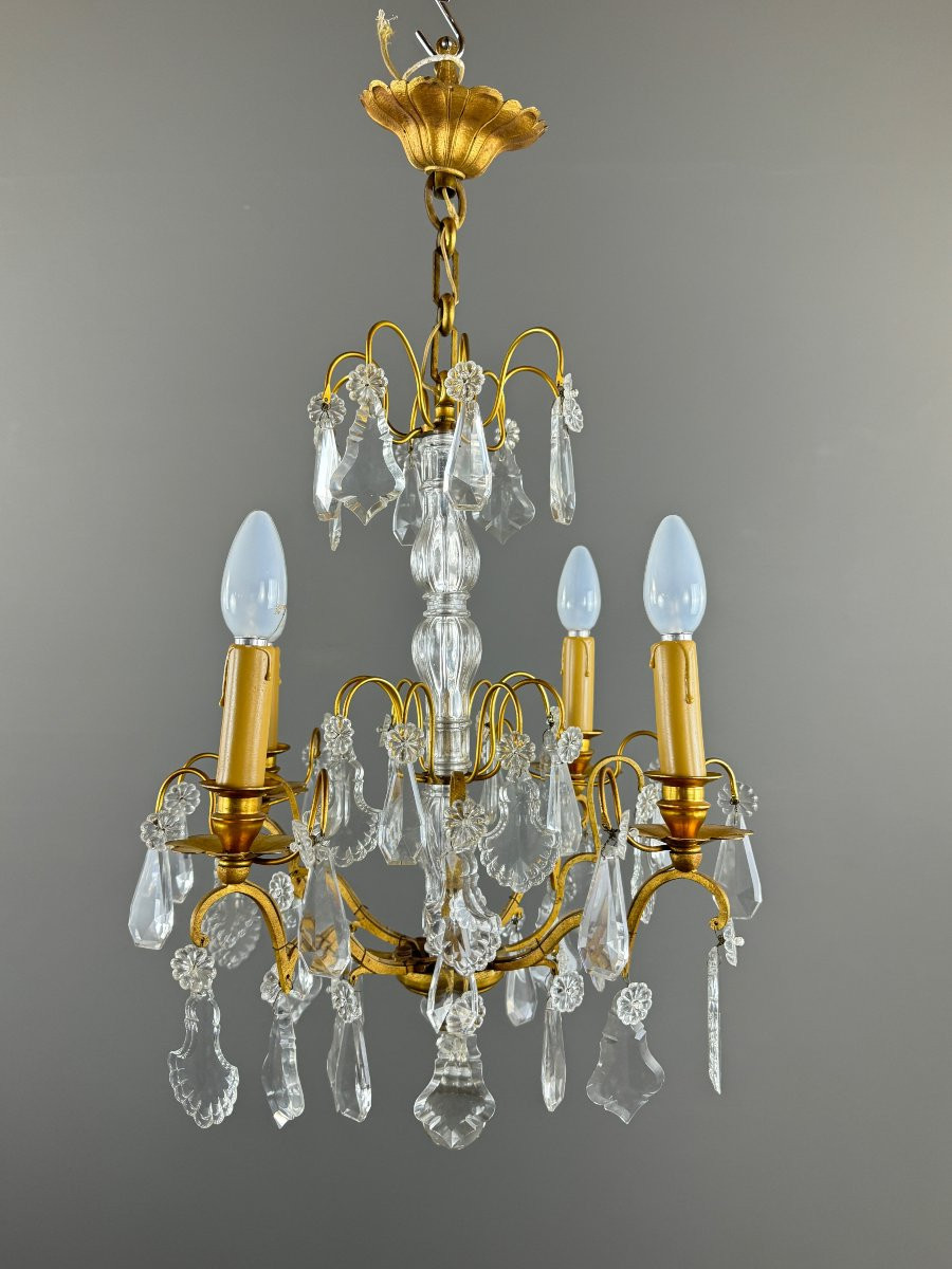 Lustre en cristal et bronze doré, début XXe siècle-photo-3