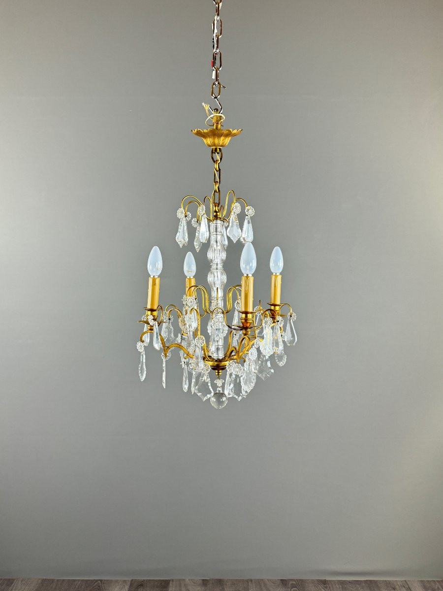 Lustre en cristal et bronze doré, début XXe siècle-photo-4