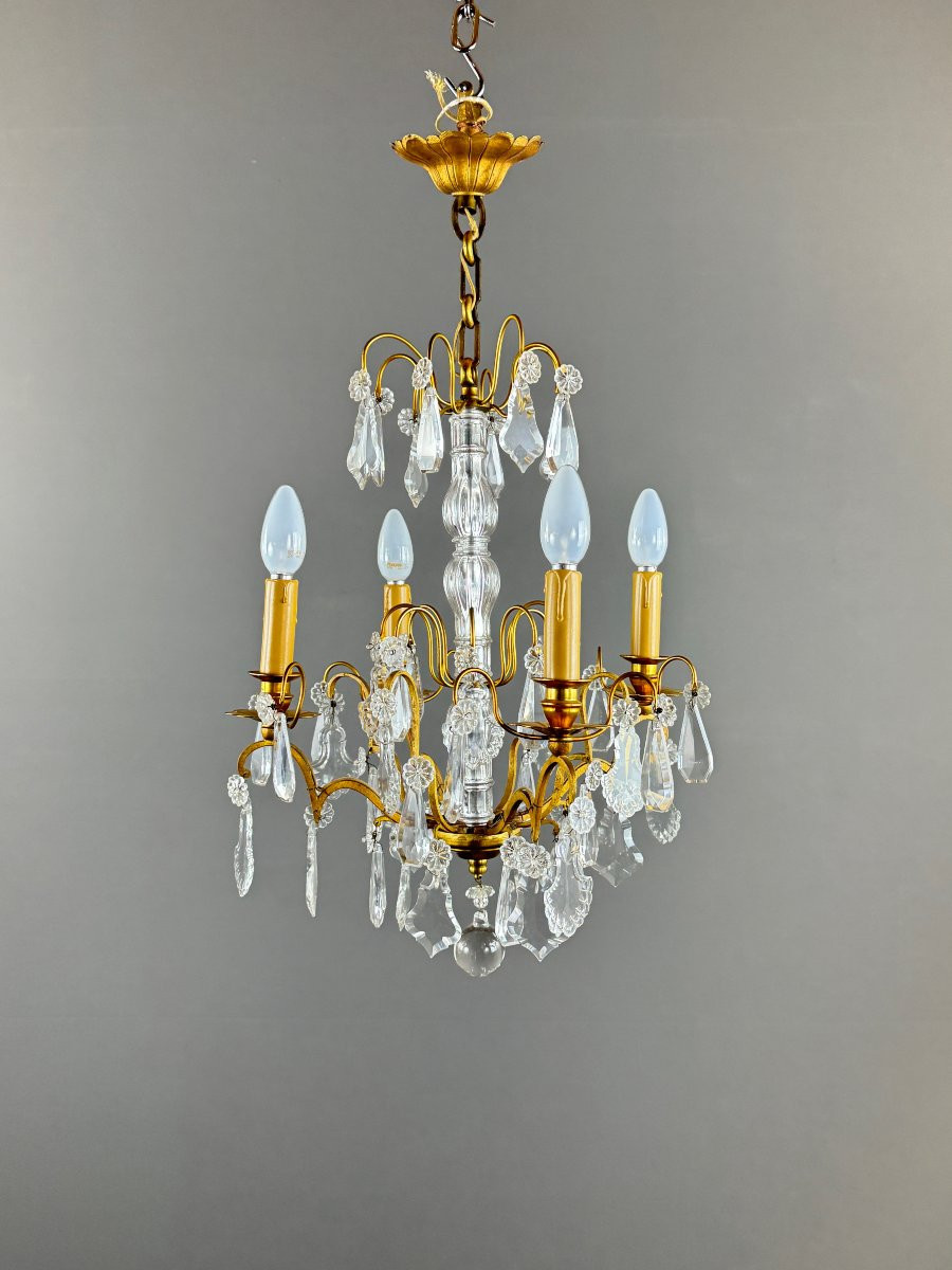 Lustre en cristal et bronze doré, début XXe siècle-photo-1