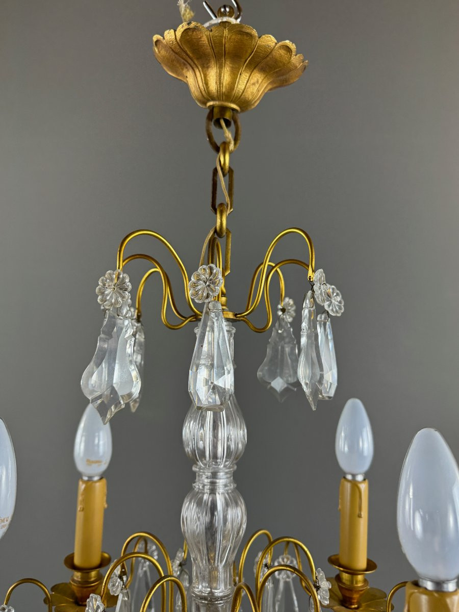 Lustre en cristal et bronze doré, début XXe siècle-photo-2