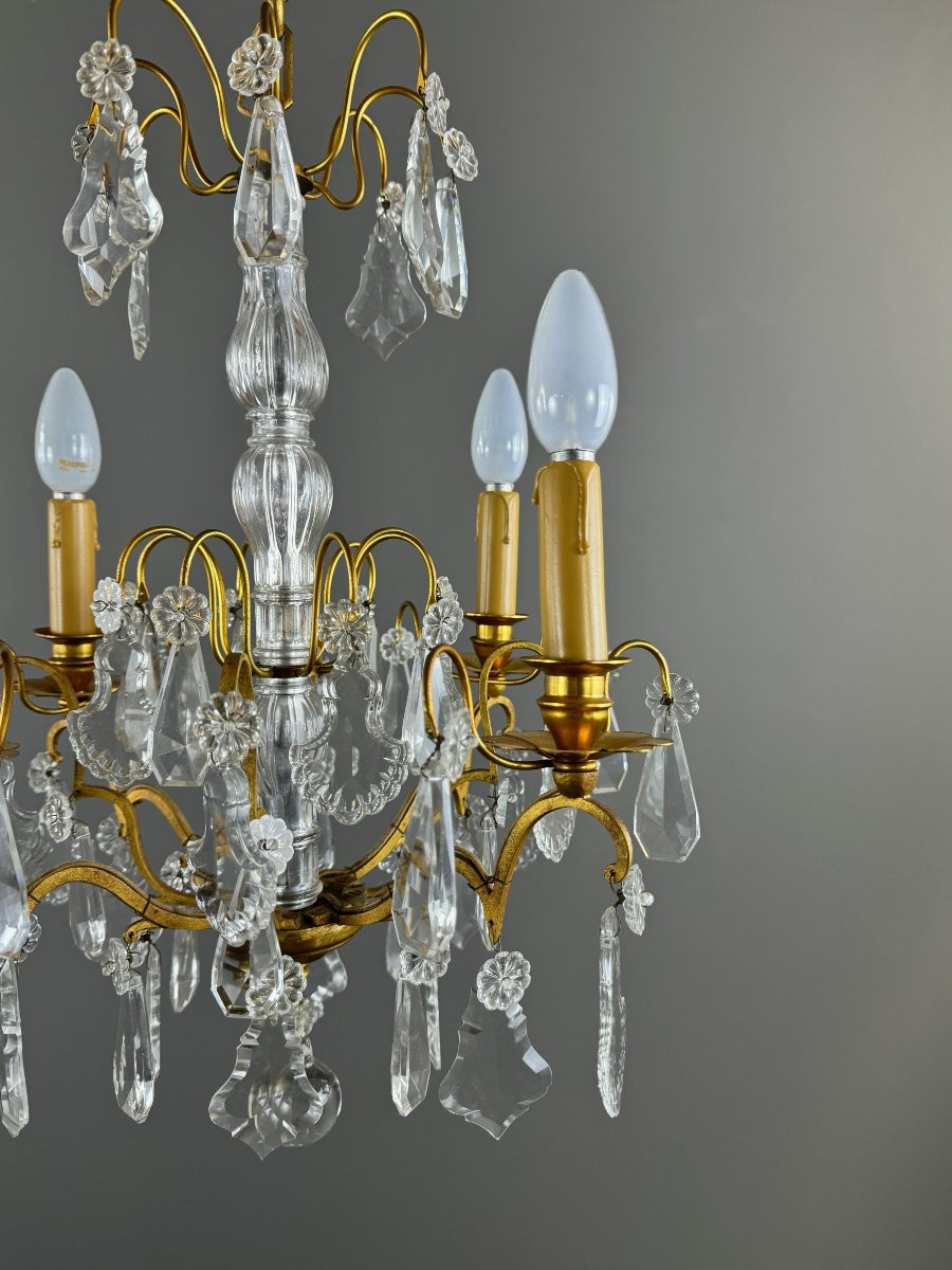 Lustre en cristal et bronze doré, début XXe siècle-photo-3