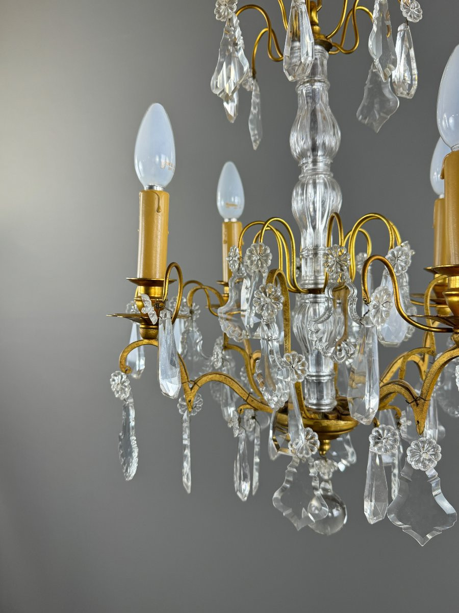 Lustre en cristal et bronze doré, début XXe siècle-photo-4