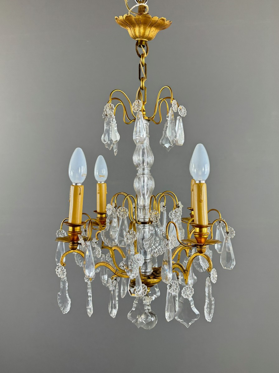 Lustre en cristal et bronze doré, début XXe siècle