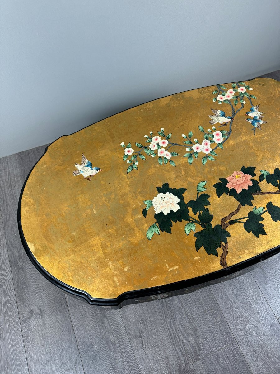Chinese Coffee Table, Lacquered Wood And Painted Decoration, 20th Century-photo-2