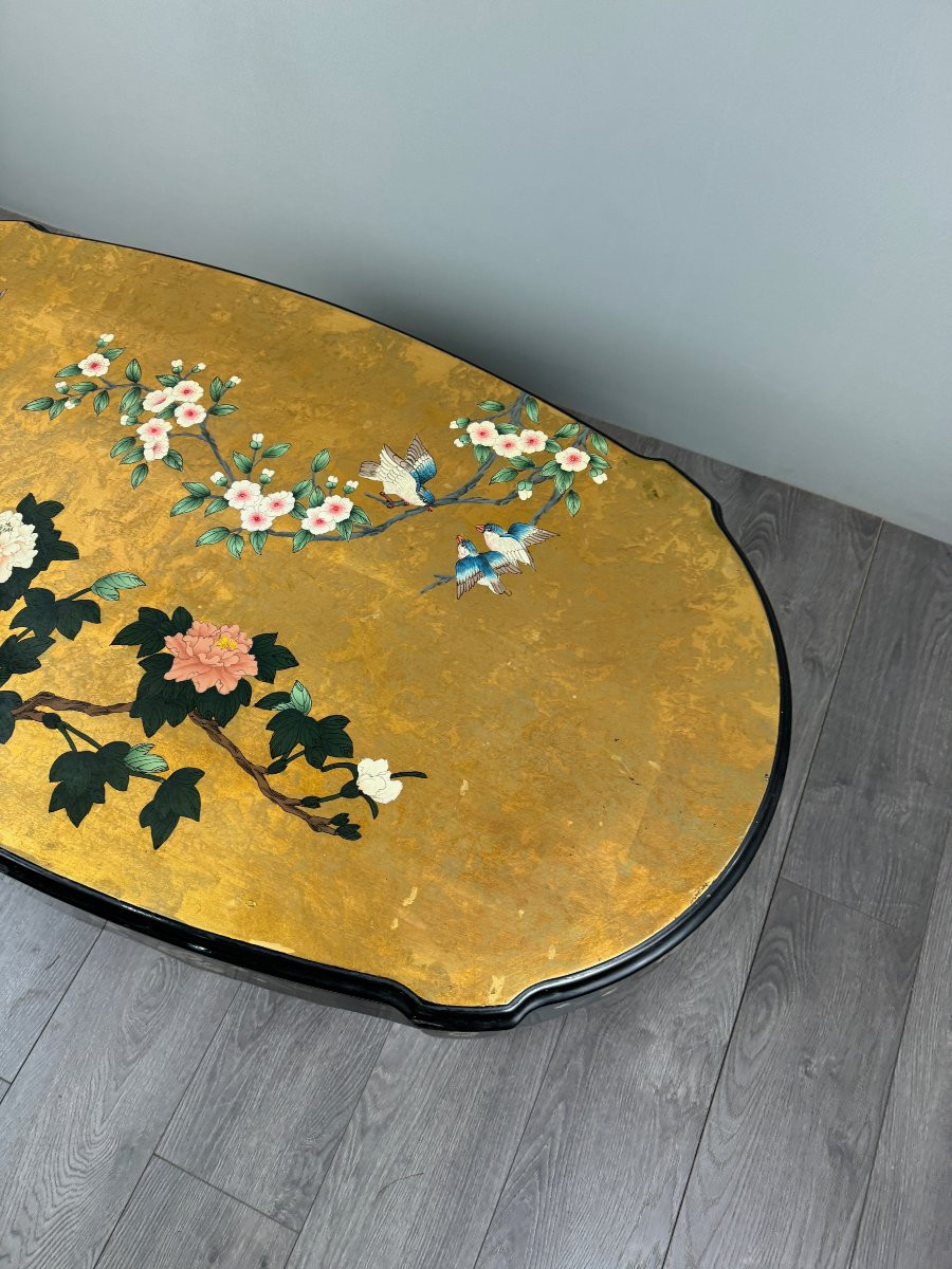 Chinese Coffee Table, Lacquered Wood And Painted Decoration, 20th Century-photo-3