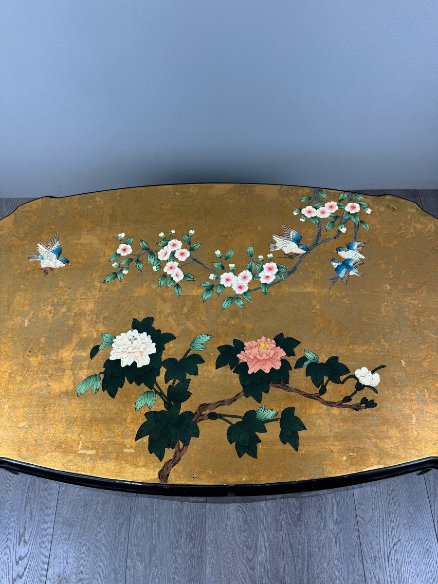Chinese Coffee Table, Lacquered Wood And Painted Decoration, 20th Century-photo-4