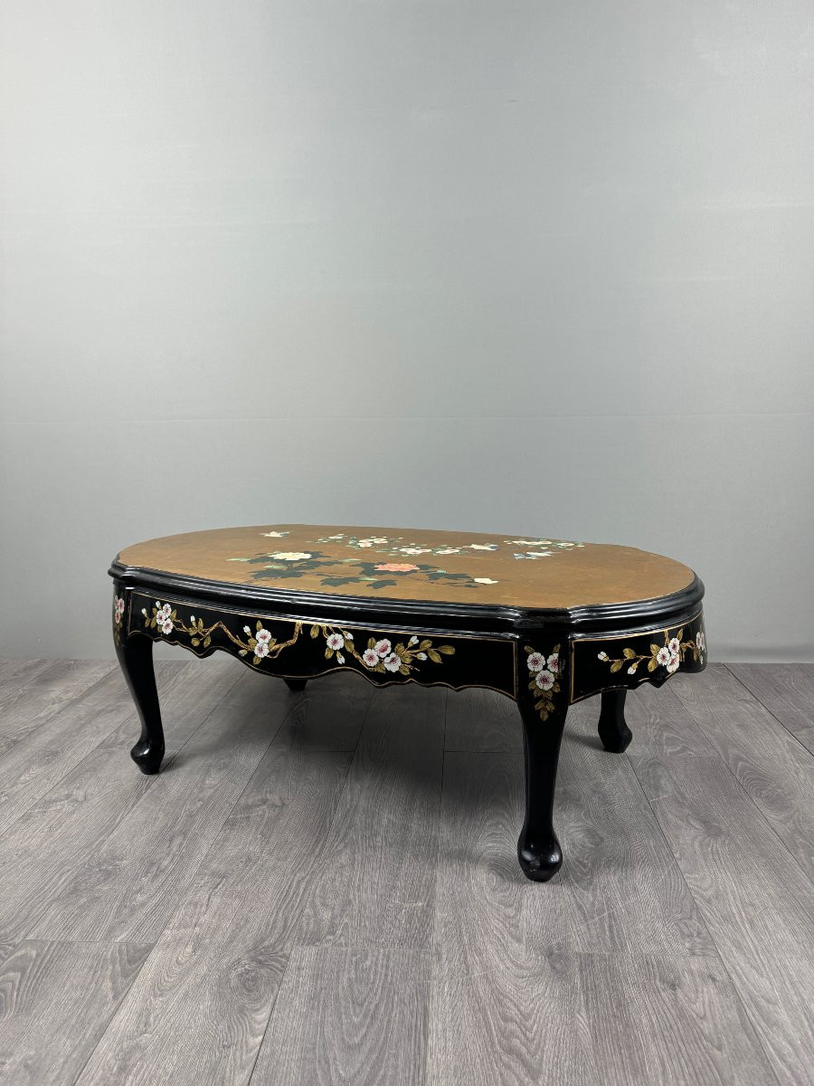 Chinese Coffee Table, Lacquered Wood And Painted Decoration, 20th Century-photo-1